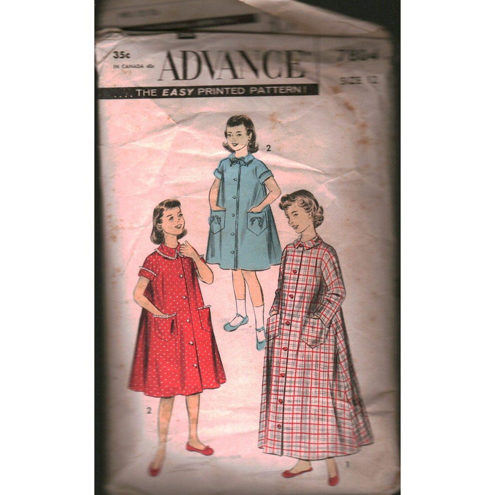Vintage Advance 7804 Girls Housecoat Duster Sewing‎ Pattern Size 12 1950s MCM
